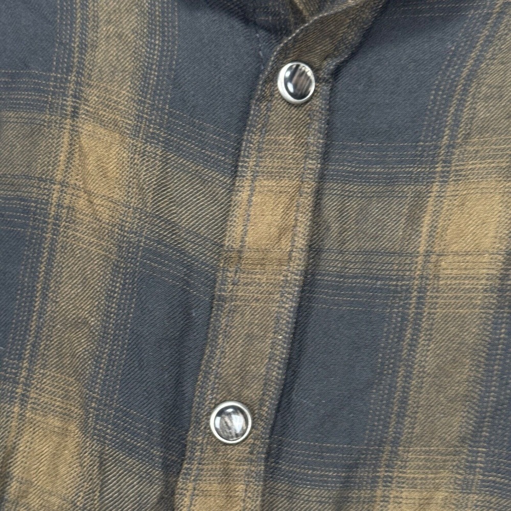 YoungLA Pearl Snap Western Flannel Shirt Men Medium Brown Black Check Rayon - Picture 3 of 9